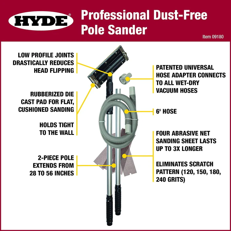 Hyde Professional Dust-Free Aluminum Pole Sander Kit 09180 - Image 3