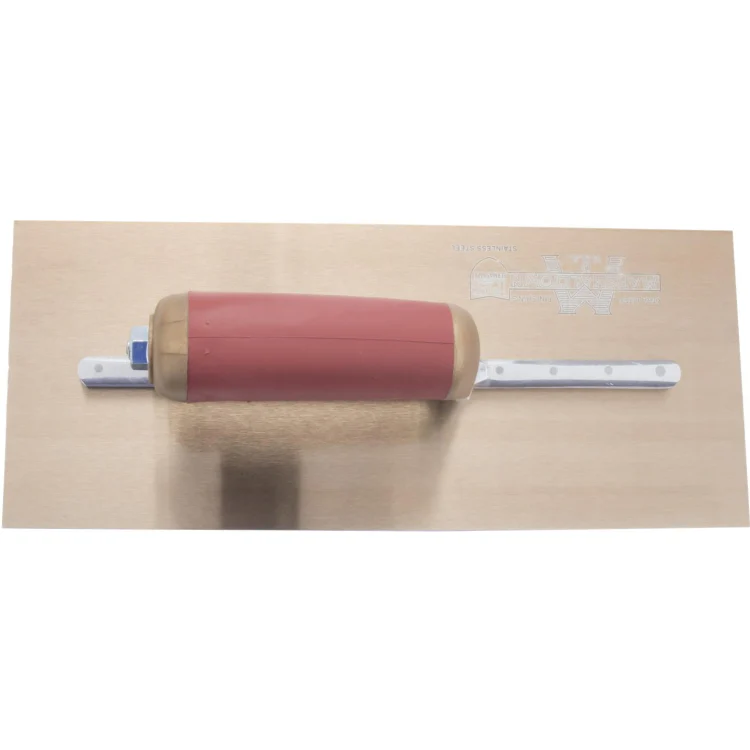 Marshalltown PermaShape Golden Stainless Steel Finishing Trowel with DuraSoft Handle - 13" X 5" - Image 3