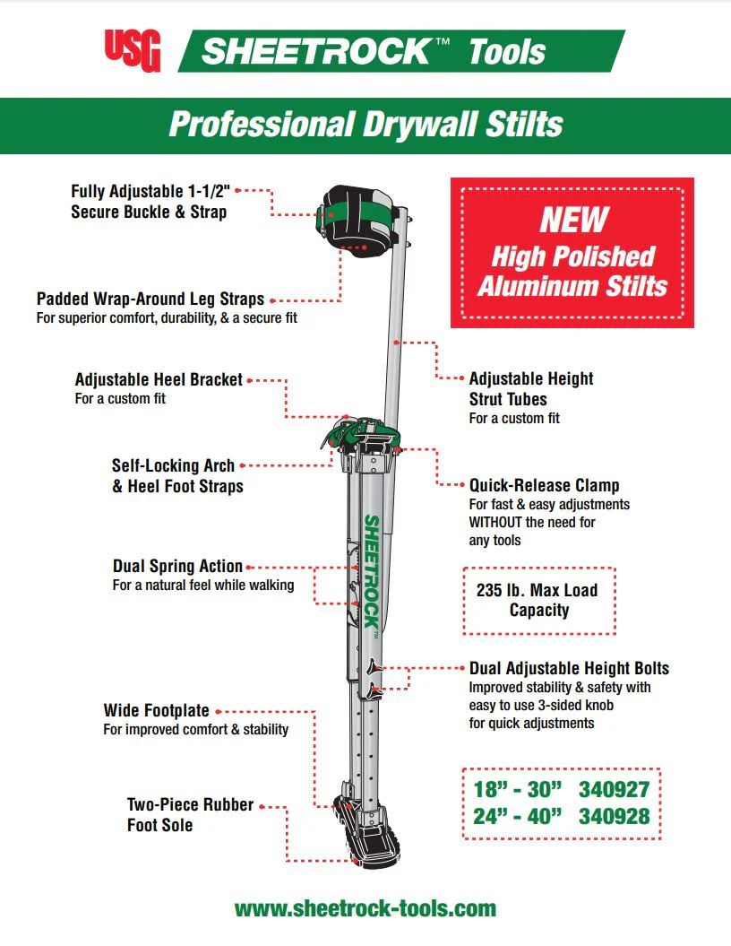 USG Sheetrock Aluminum Drywall Stilts – 18-30" - Image 6